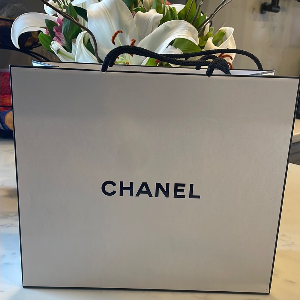 CHANEL White and Black Shopping Bag